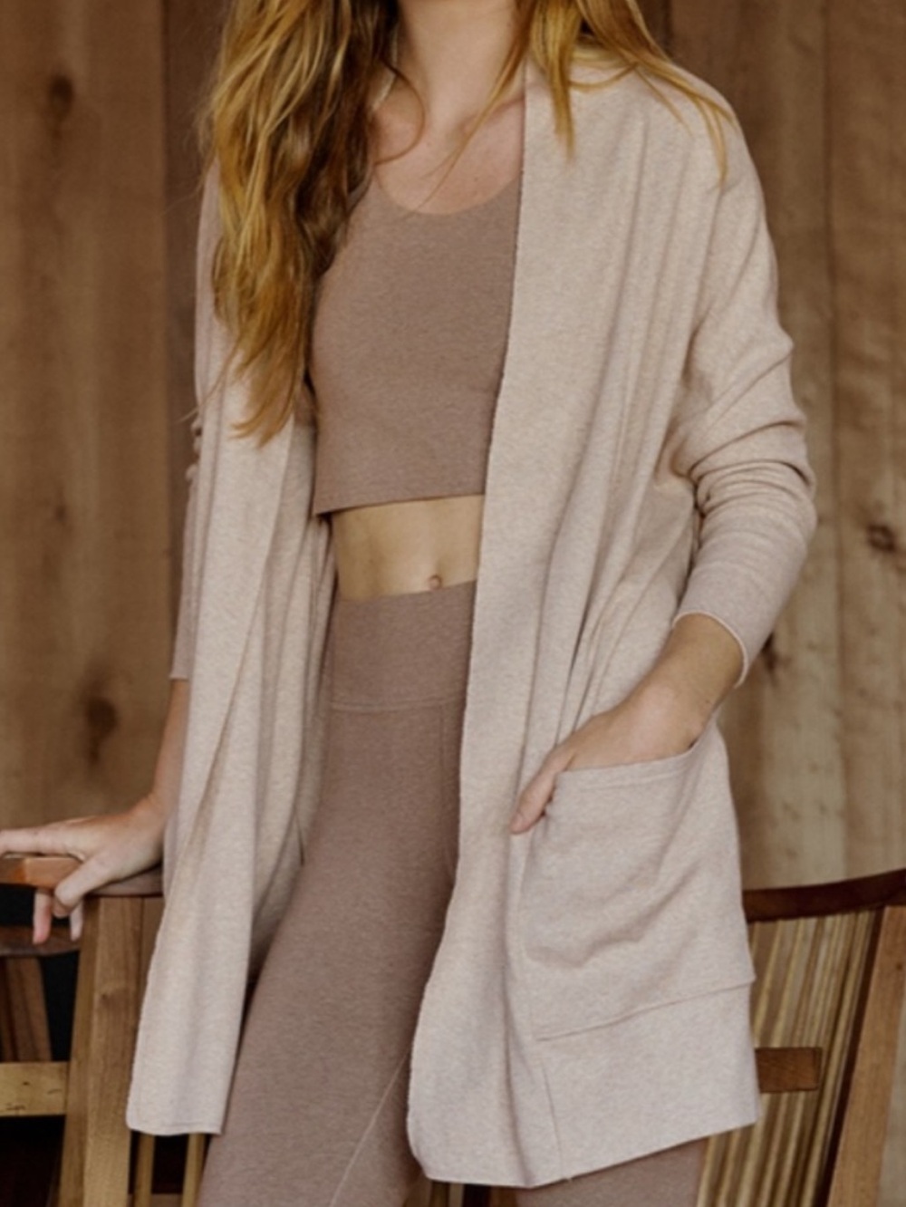 Pact Open Front Cardigan Light Beige M/L